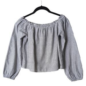 BRANDY‎ MELVILLE Sz Small Off the Shoulder Ruffle Pinstripe Top Coquette Girl